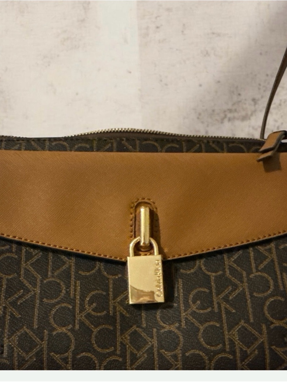 Calvin Klein Brown Monogram Crossbody with Tan Flap - Picture 2 of 4